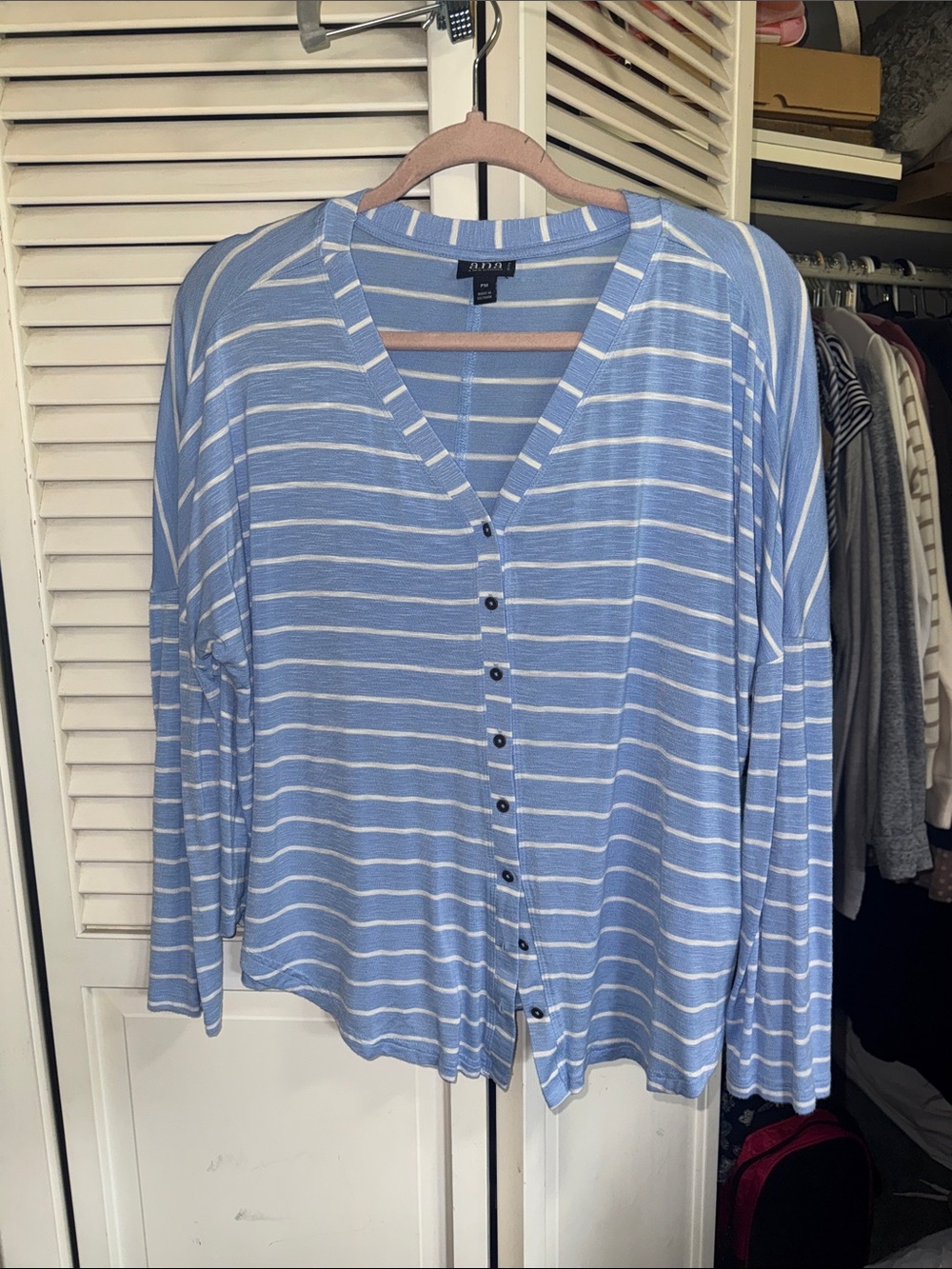 Blue Stripe Button-Front V-Neck Top